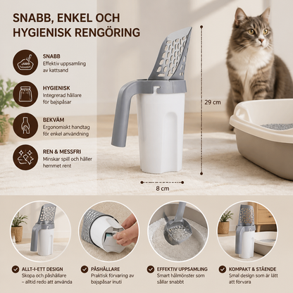 Kattströskopa med Hållare för Avfallspåse för Snabb och Kladdfri Rengöring
