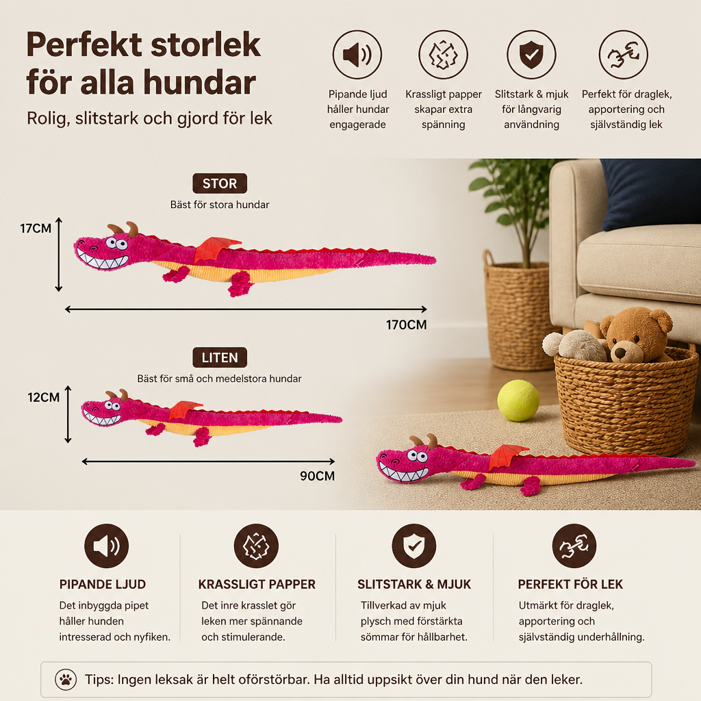 Robust Mjuk Drak-Hundleksak – Pipande Knyck- Och Prasselleksak