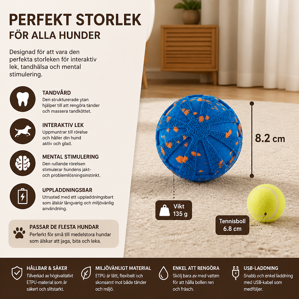 Interaktiv Laddningsbar Hundboll – Smart Rullande Och Tandvårdande Tuggleksak