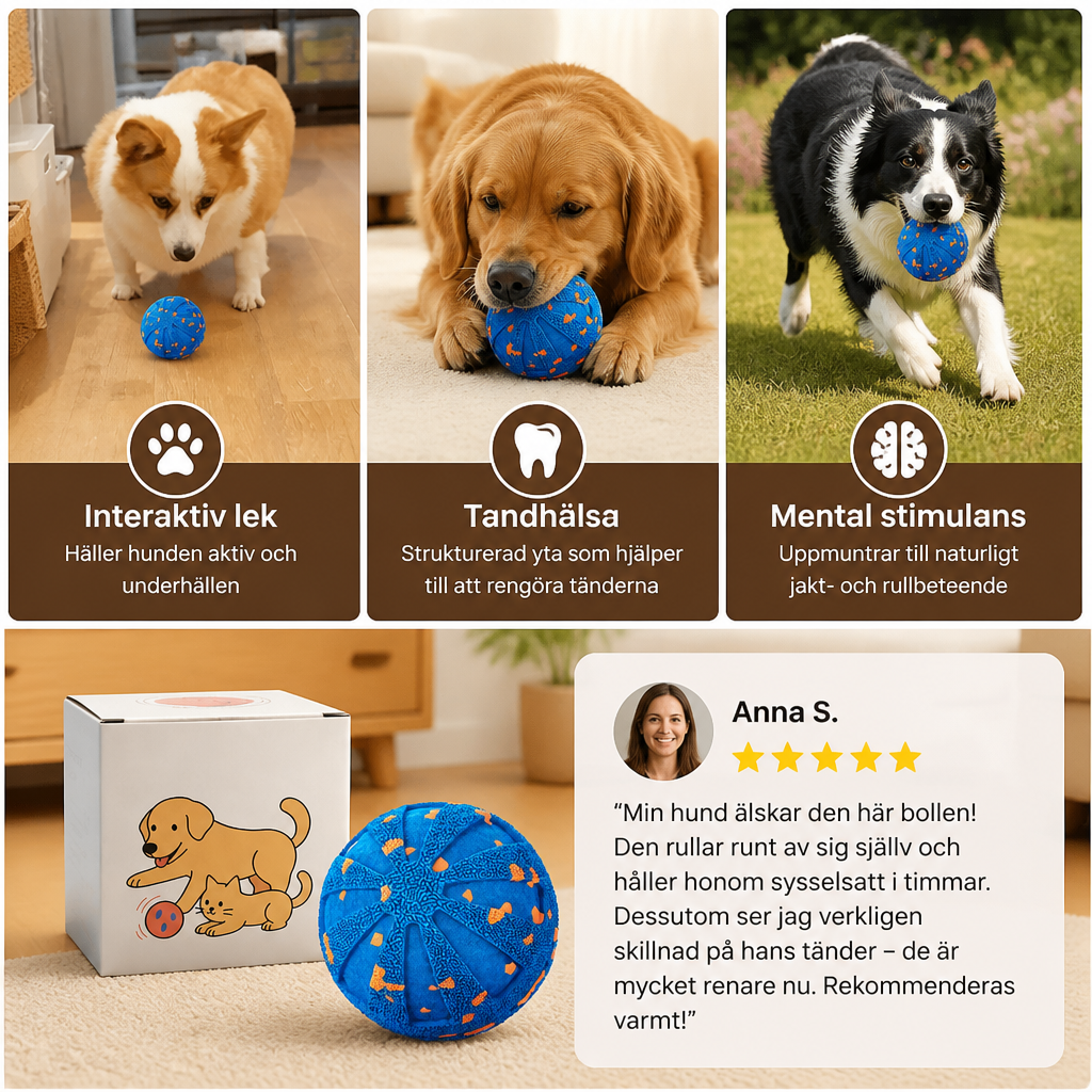 Interaktiv Laddningsbar Hundboll – Smart Rullande Och Tandvårdande Tuggleksak