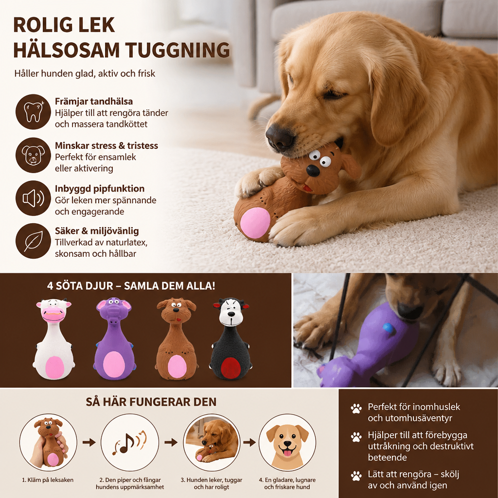 Hållbar Miljövänlig Latextandvårdsleksak För Hund Med Pipfunktion