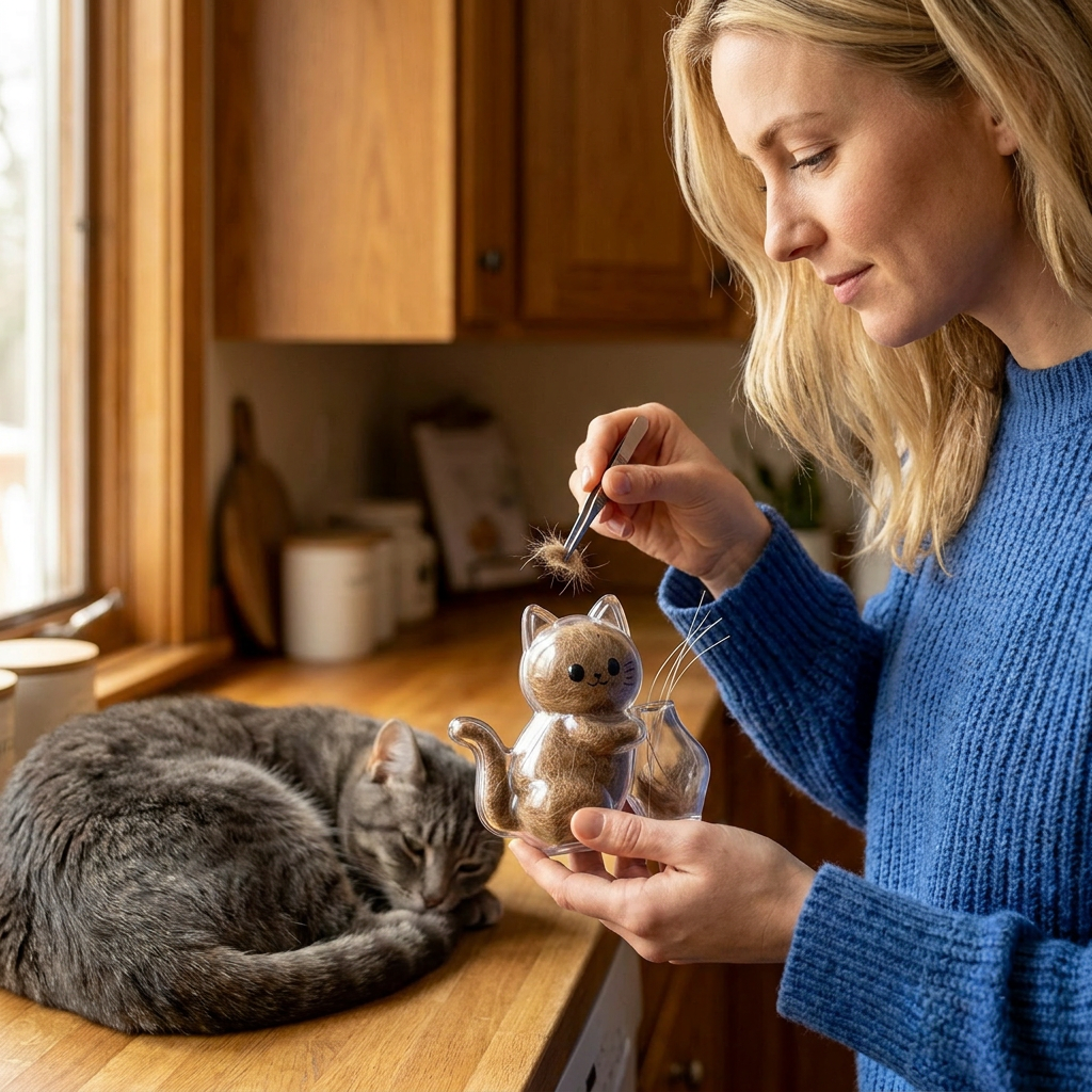 Kattmagnet för Morrhårsminnen – Minnesdisplay för Päls och Morrhår