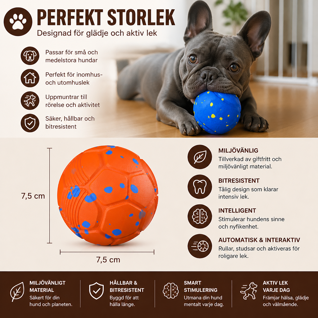 Miljövänlig, Bitresistent, Intelligent, Interaktiv, Automatisk Hundboll