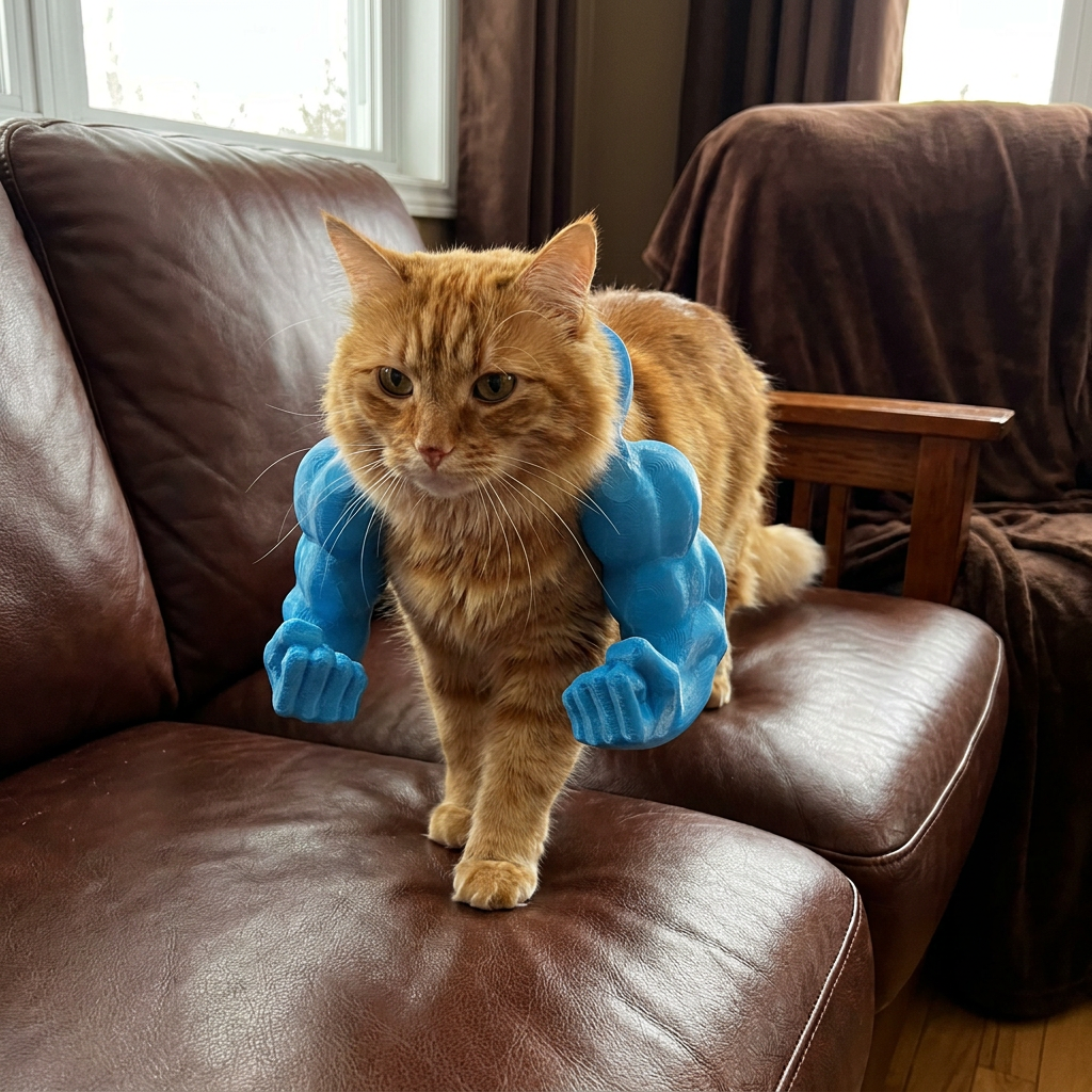 Muskelarmad Kattkostym med Sele för Roliga Foton och Utklädnad