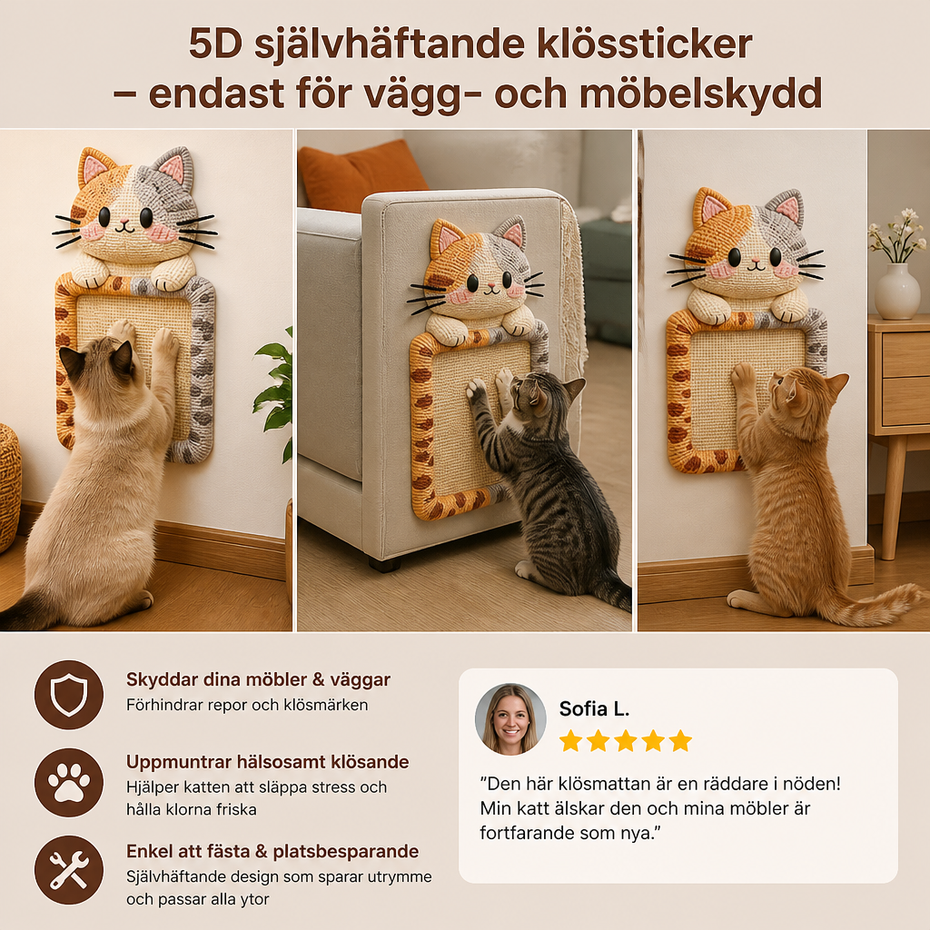 2-i-1 vävd självhäftande kattklösmatta & möbelskydd med interaktiv leksak