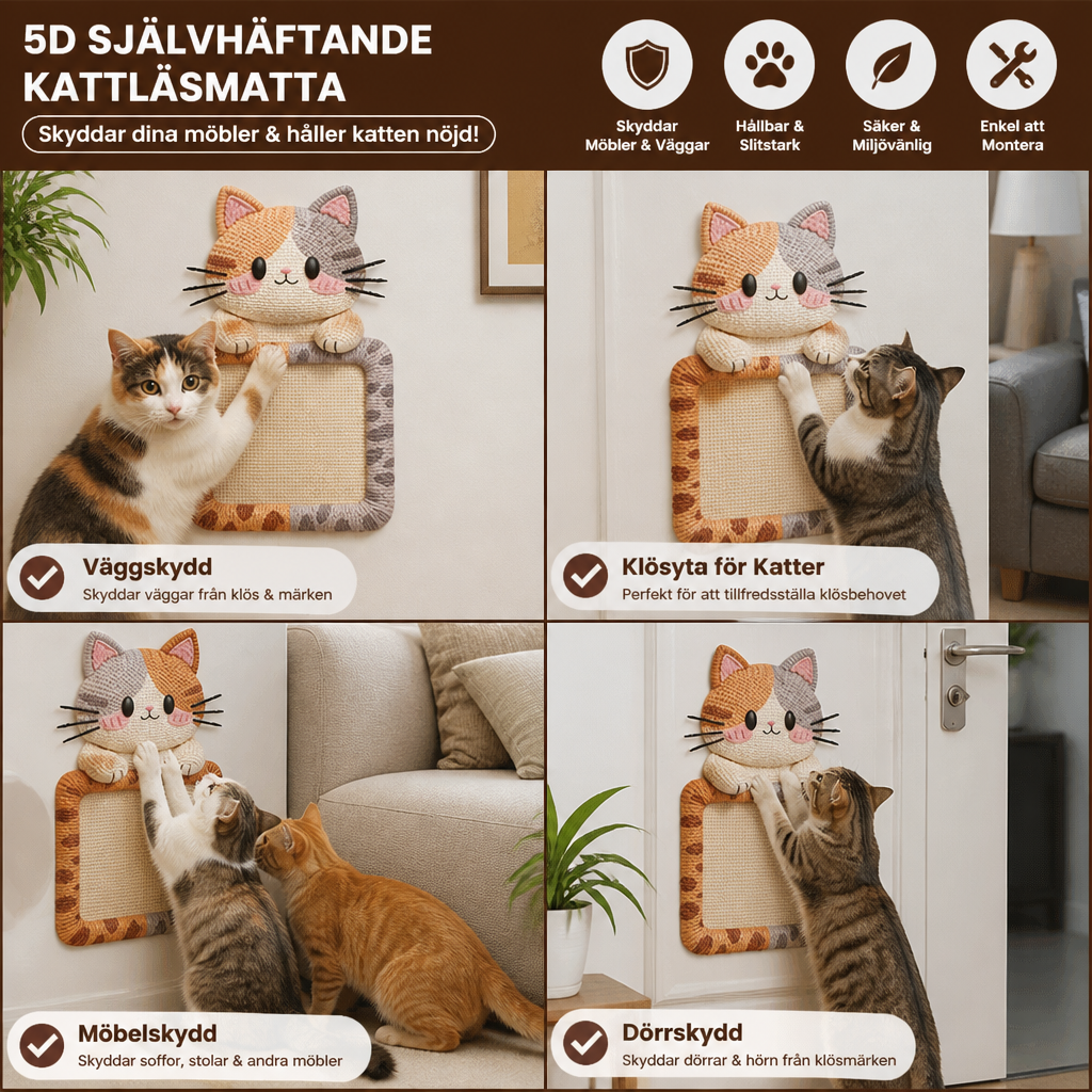 2-i-1 vävd självhäftande kattklösmatta & möbelskydd med interaktiv leksak