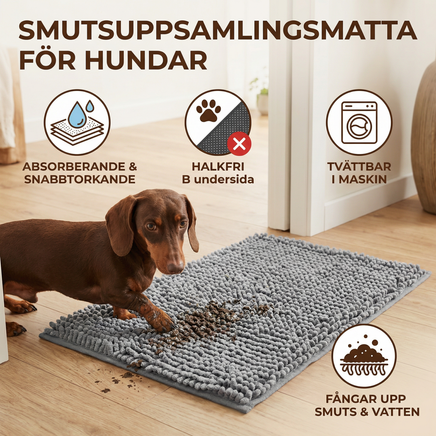 Smutsuppsamlingsmatta för hundar – Absorberande, halkfri & tvättbar