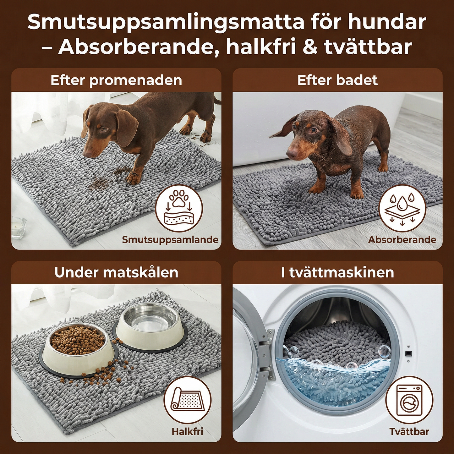 Smutsuppsamlingsmatta för hundar – Absorberande, halkfri & tvättbar