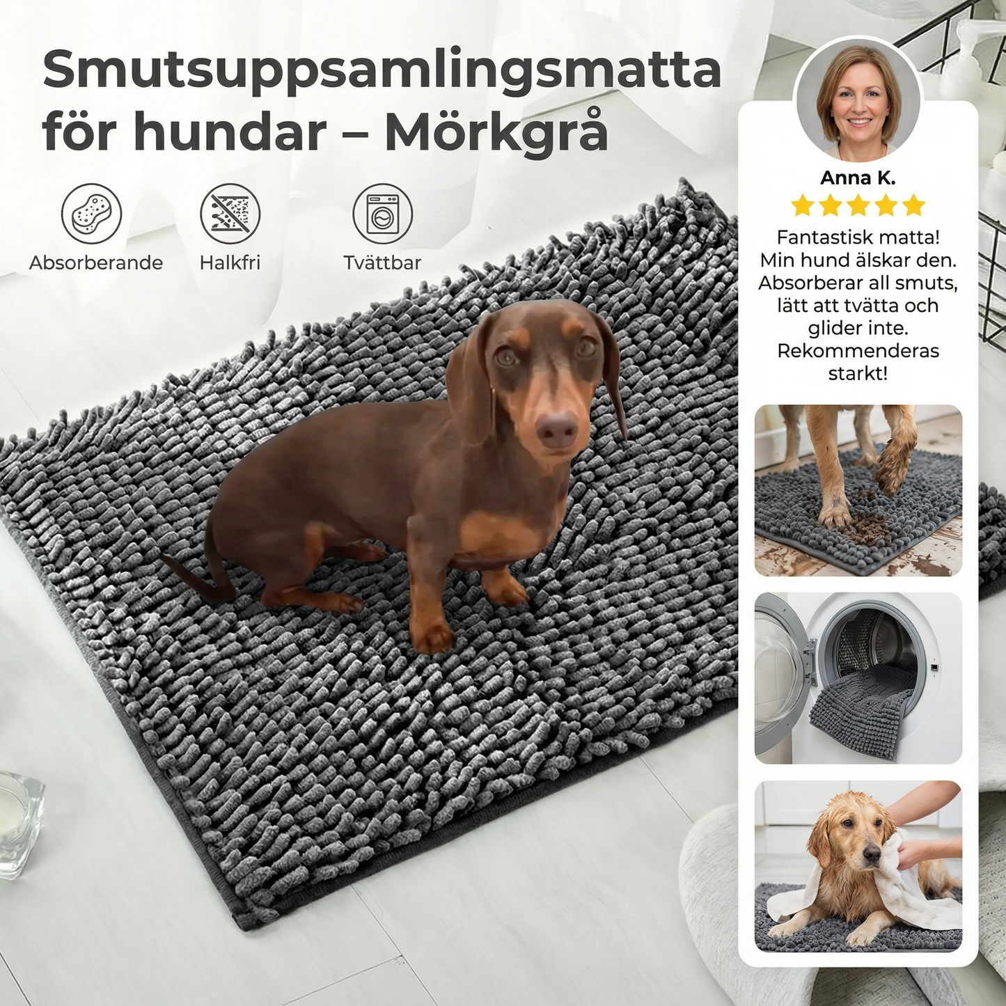 Smutsuppsamlingsmatta för hundar – Absorberande, halkfri & tvättbar