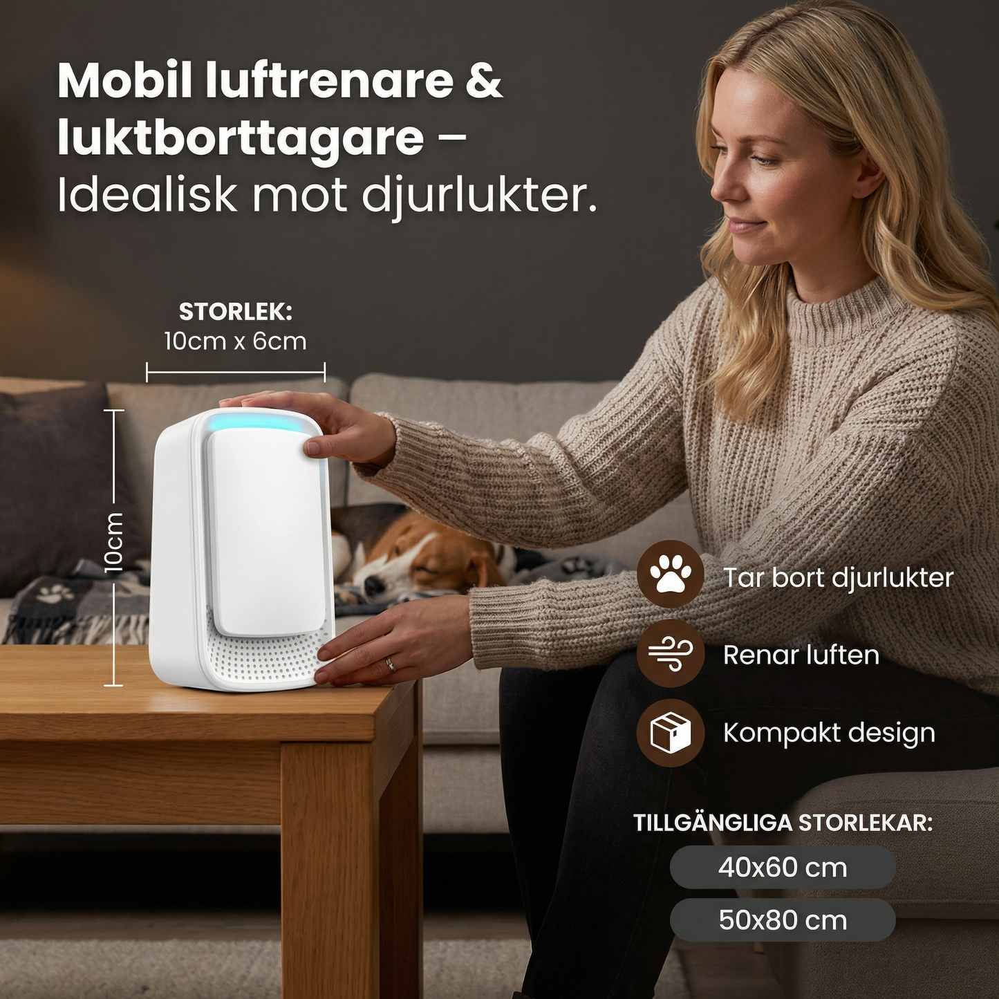 Mobil luftrenare & luktborttagare – Idealisk mot djurlukter