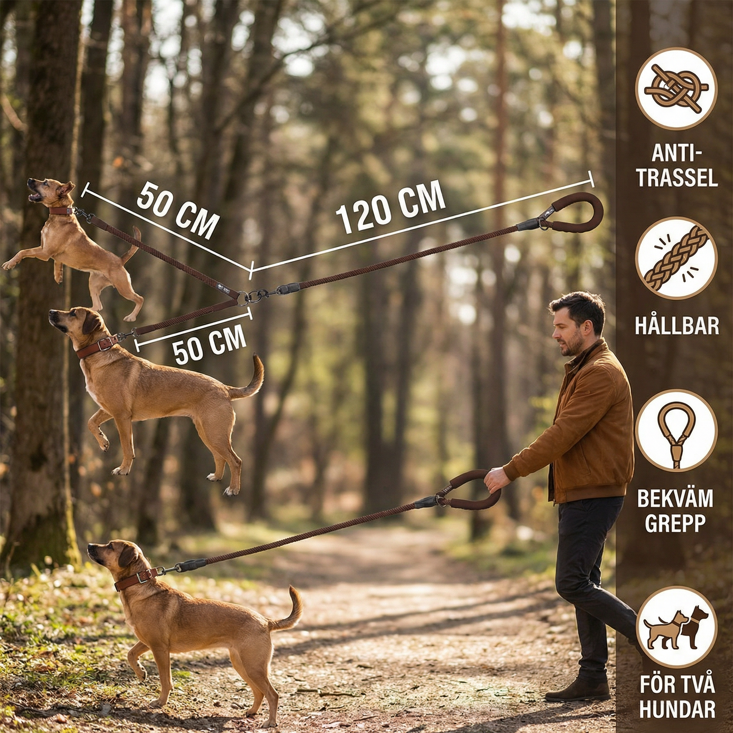 Enkel Anti-Trassel Dubbel Hundkoppel
