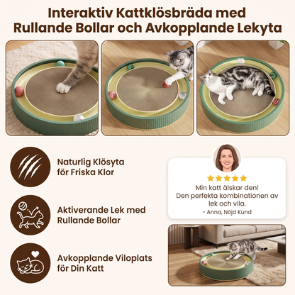 Interaktiv Kattklösbräda med Rullande Bollar och Avkopplande Lekyta