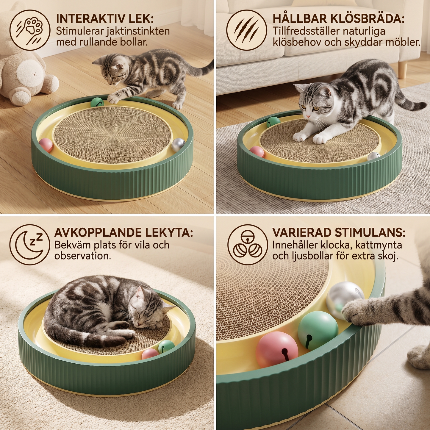 Interaktiv Kattklösbräda med Rullande Bollar och Avkopplande Lekyta