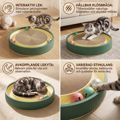 Interaktiv Kattklösbräda med Rullande Bollar och Avkopplande Lekyta