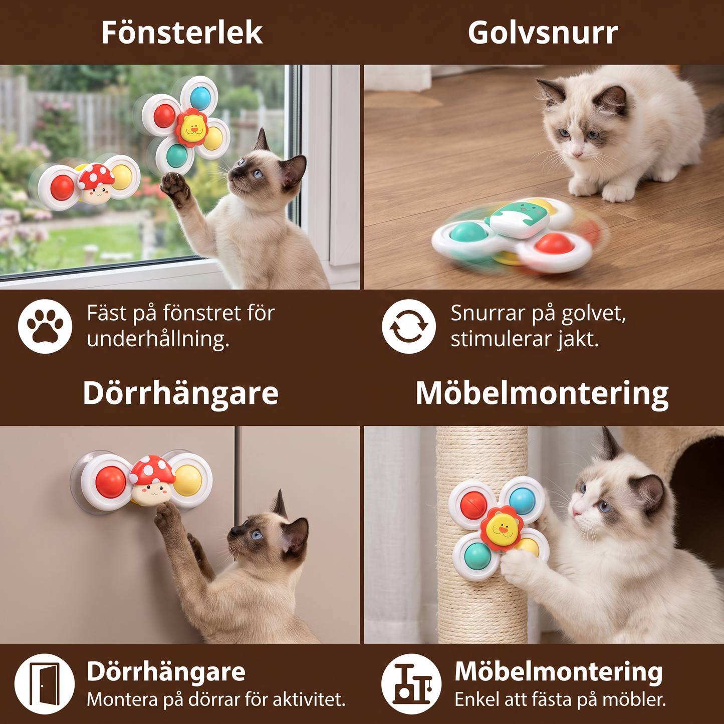 Interaktiva Roterande Kattleksaker – 3 Delars Set