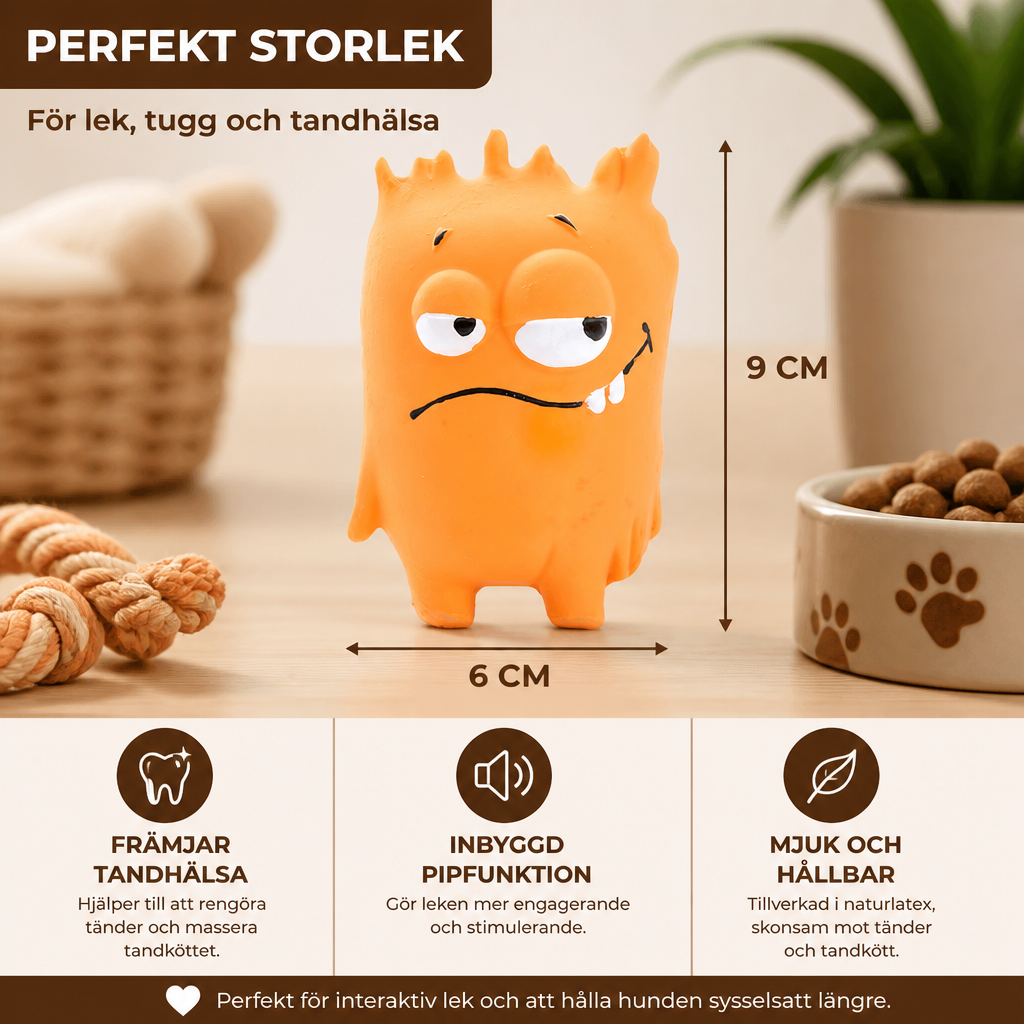 Slitstark Naturlig Pipande Latexleksak För Hundars Tandvård I Form Av Ett Monster