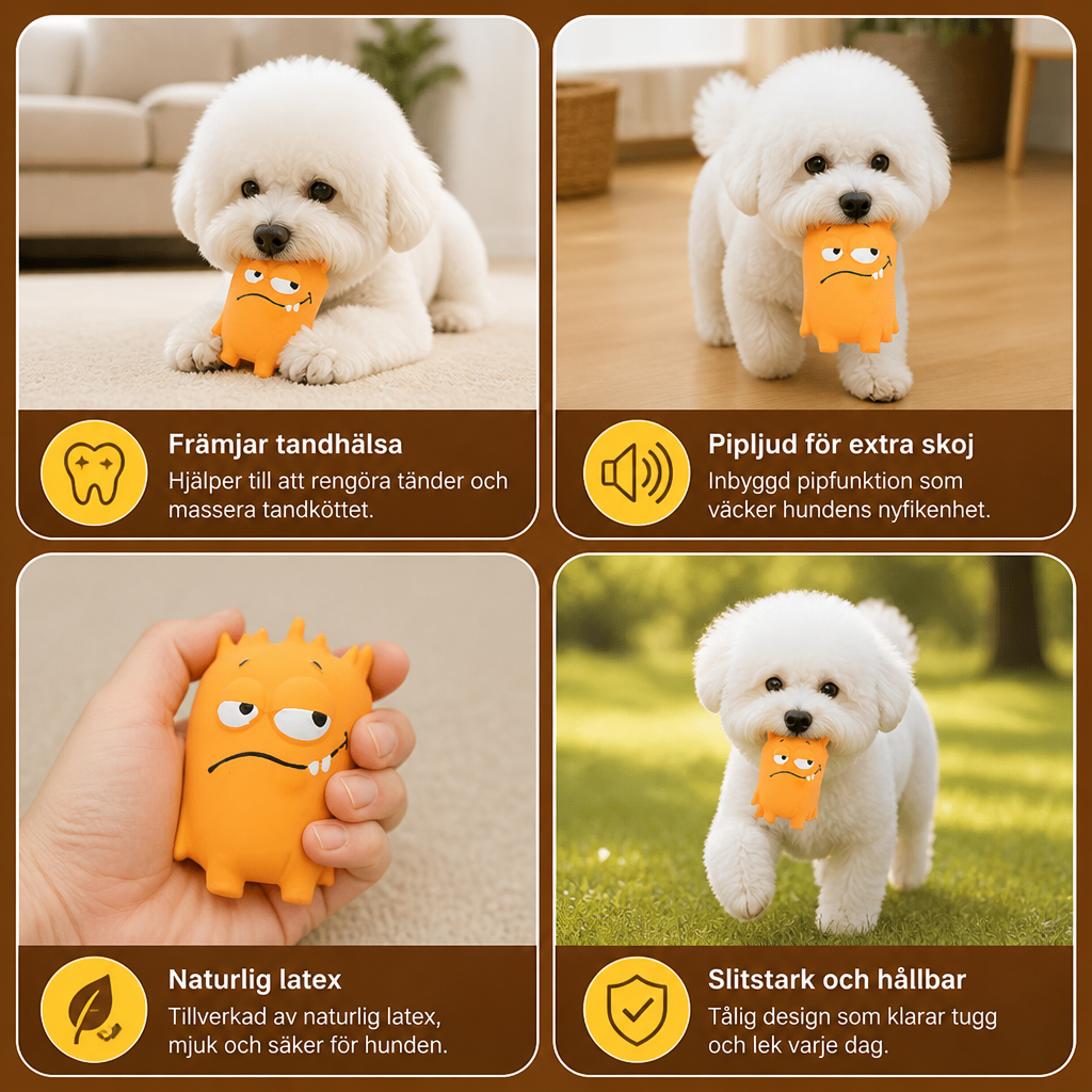 Slitstark Naturlig Pipande Latexleksak För Hundars Tandvård I Form Av Ett Monster