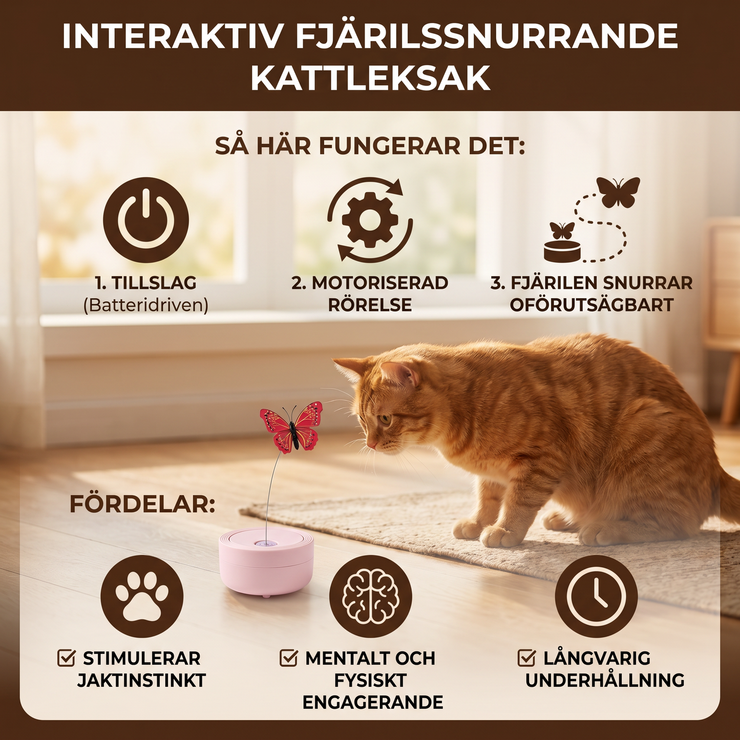 Interaktiv Fjärilssnurrande Kattleksak