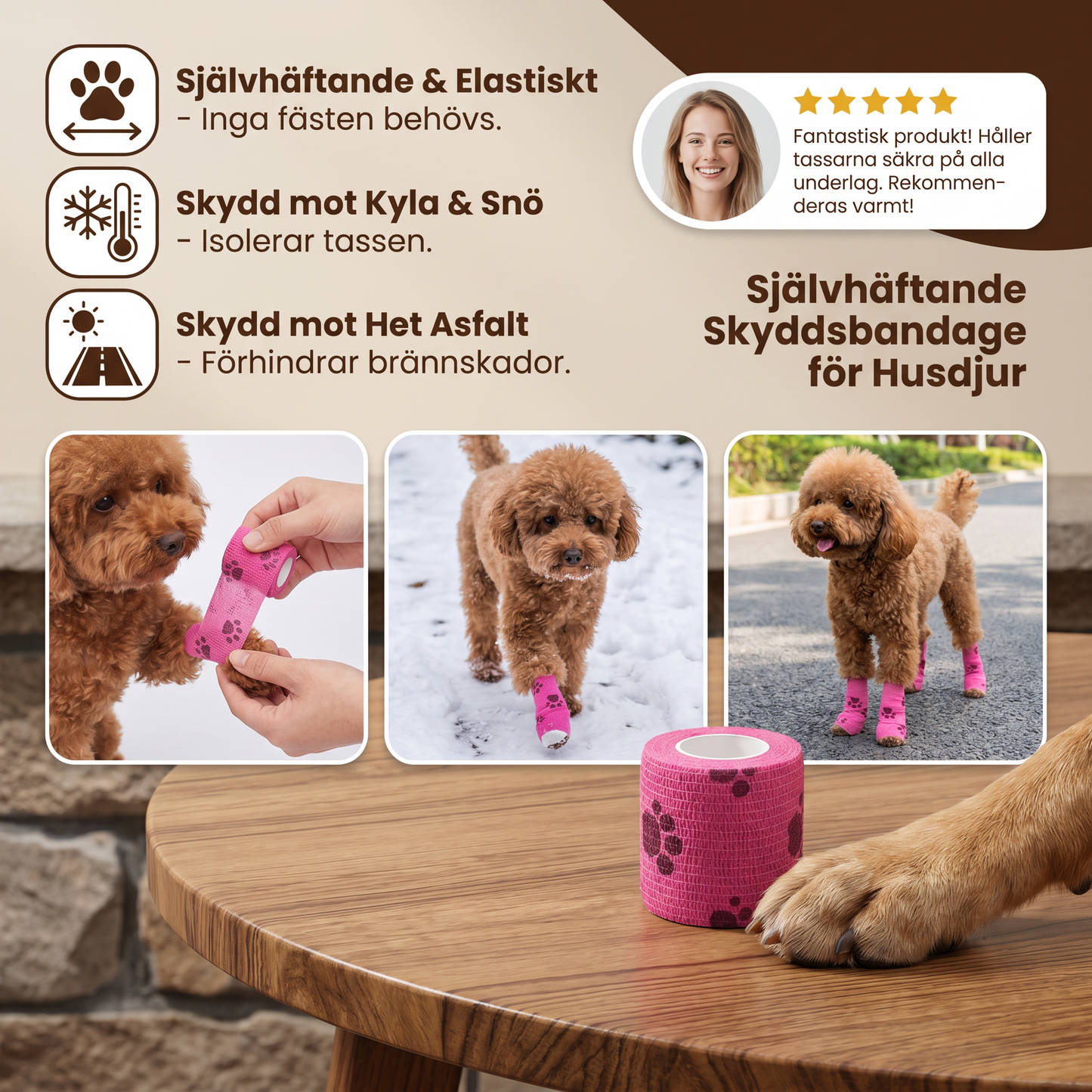 Självhäftande Skyddsbandage för Husdjur – Skydd mot Het Asfalt och Snö