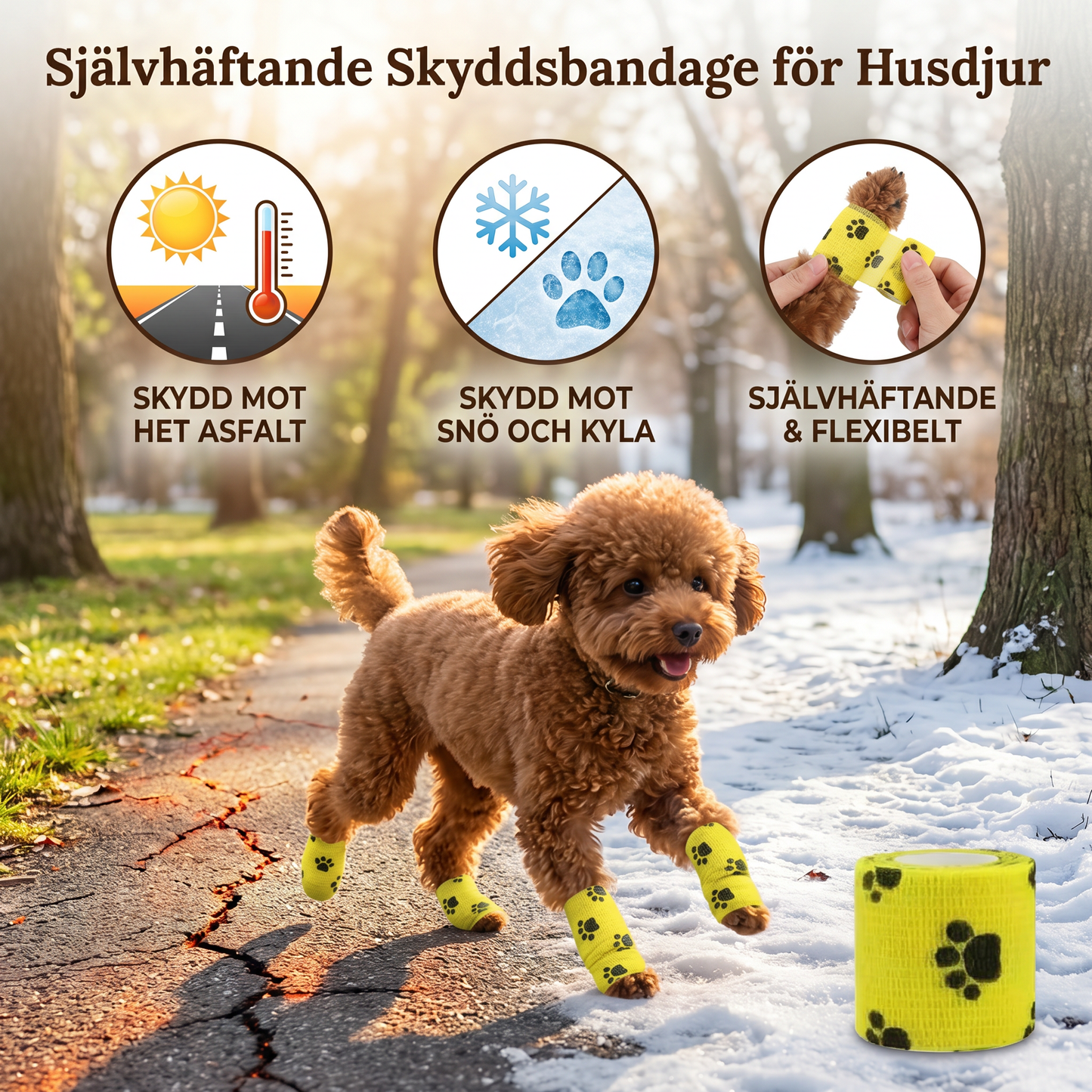 Självhäftande Skyddsbandage för Husdjur – Skydd mot Het Asfalt och Snö
