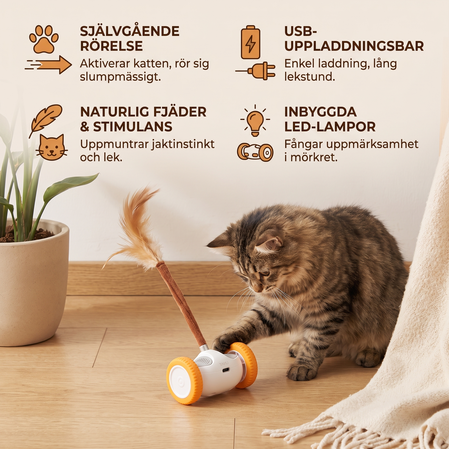 Självgående Kattleksak med Fjäder