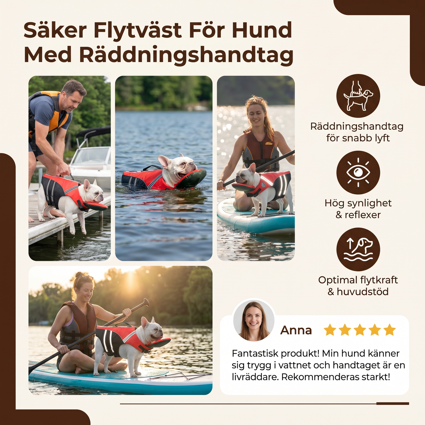 Säker Flytväst För Hund Med Räddningshandtag