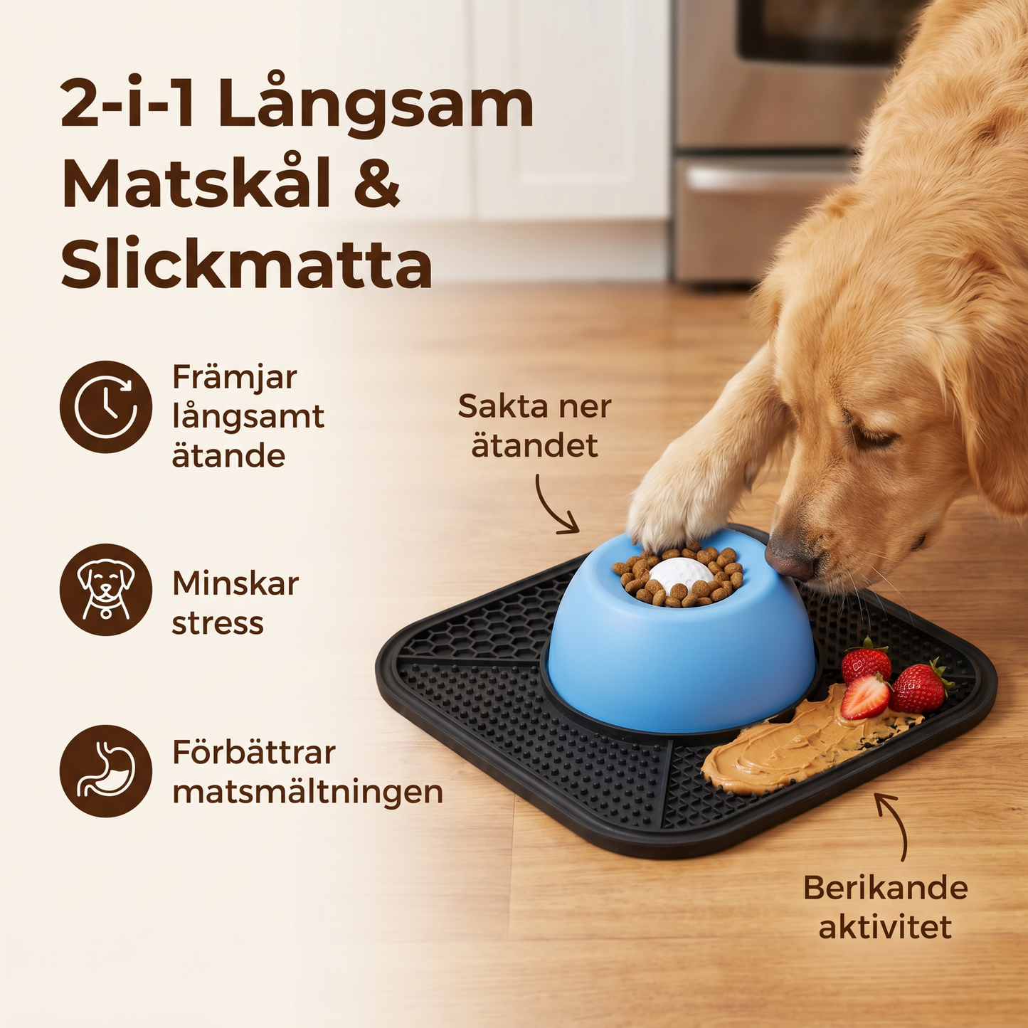 2-i-1 Slow Feeder-Hundskål med Slickmatta