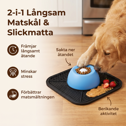 2-i-1 Slow Feeder-Hundskål med Slickmatta
