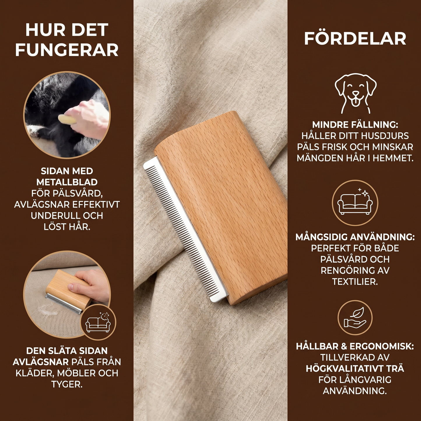 2-i-1 Kam För Pälsvård Och Hårborttagning Från Päls, Möbler Och Tyger