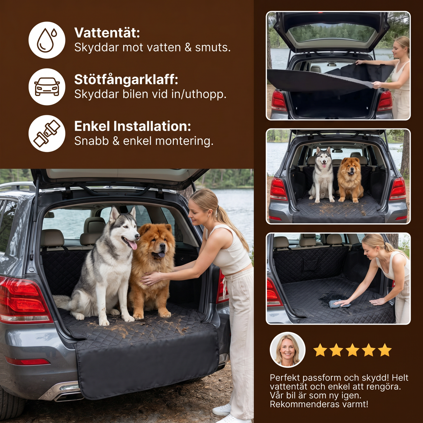 Vattentät SUV-Bagagerumsmatta För Hundar Med Stötfångarklaff