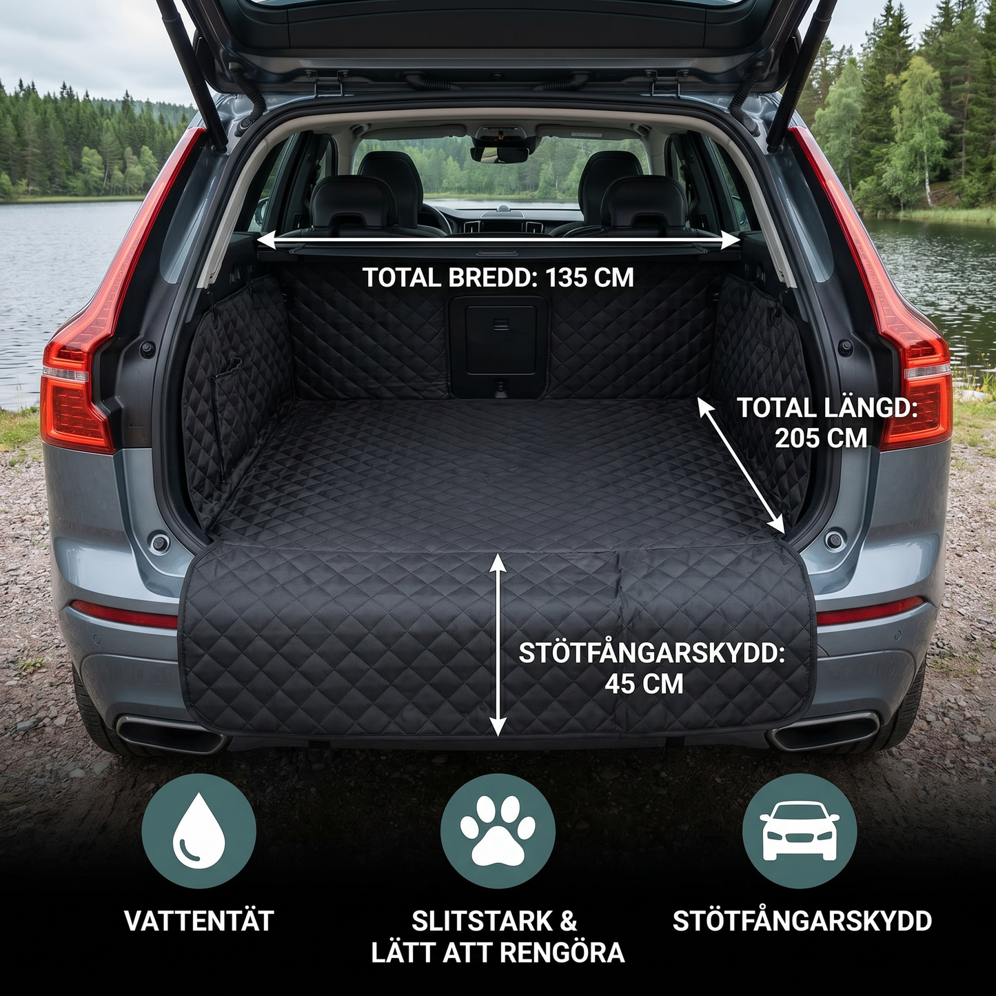 Vattentät SUV-Bagagerumsmatta För Hundar Med Stötfångarklaff