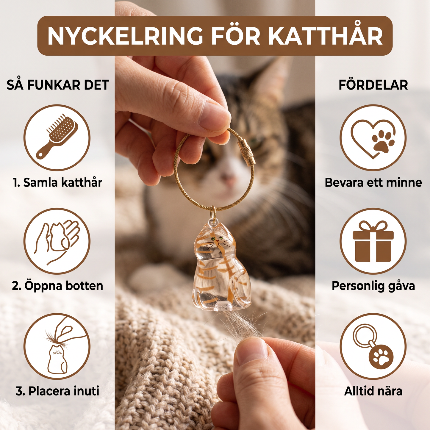 Nyckelring För Katthår – Minneshållare För Husdjurspäls
