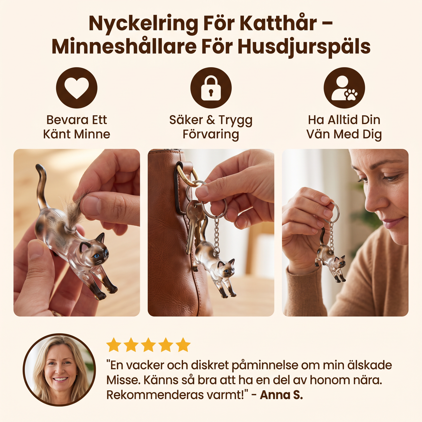 Nyckelring För Katthår – Minneshållare För Husdjurspäls