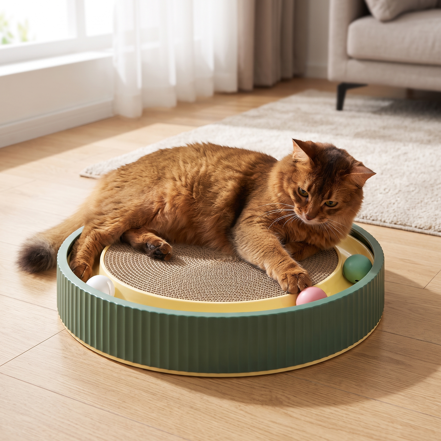 Interaktiv Kattklösbräda med Rullande Bollar och Avkopplande Lekyta