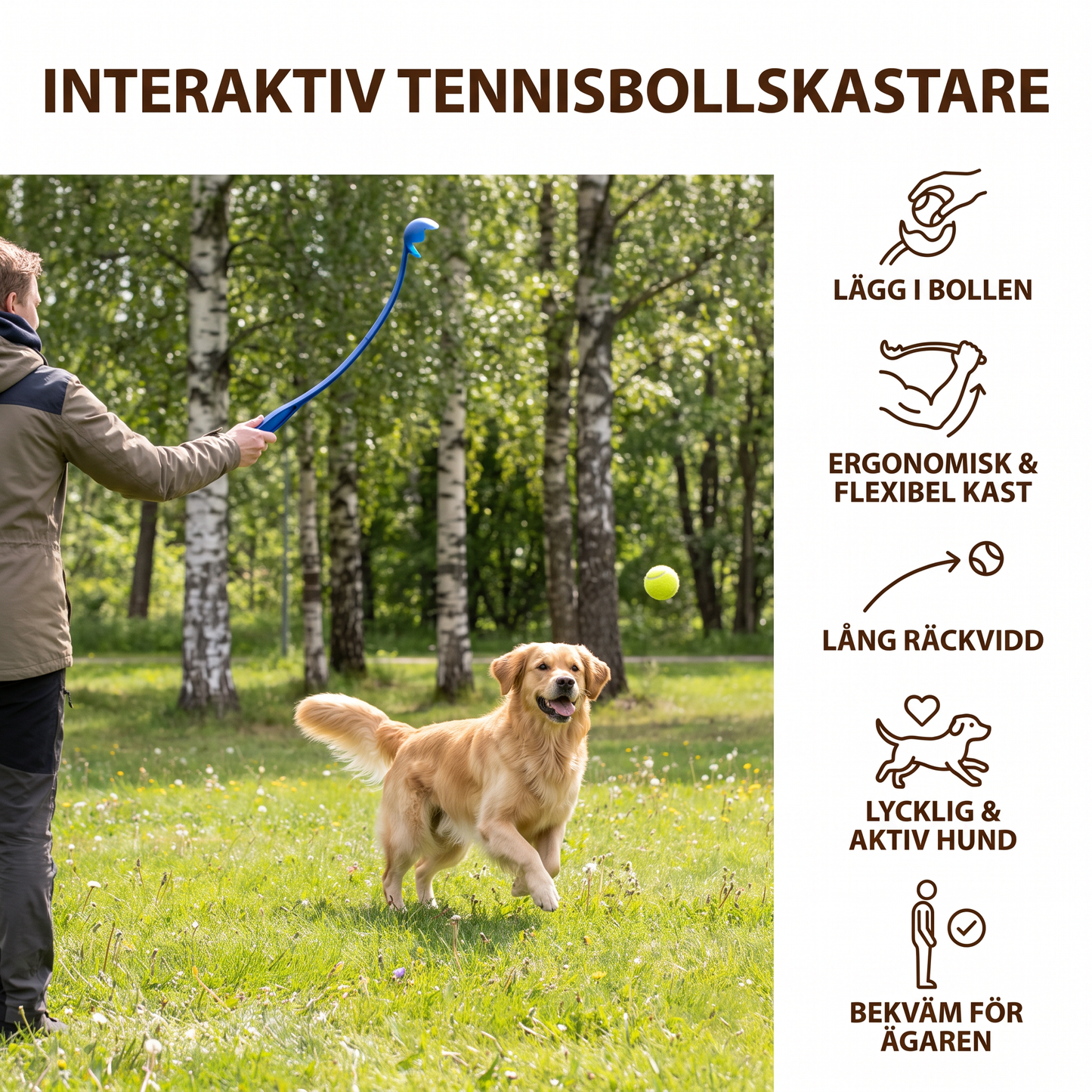 Interaktiv Tennisbollskastare För Hundar – Apportkastare Med Långt Handtag