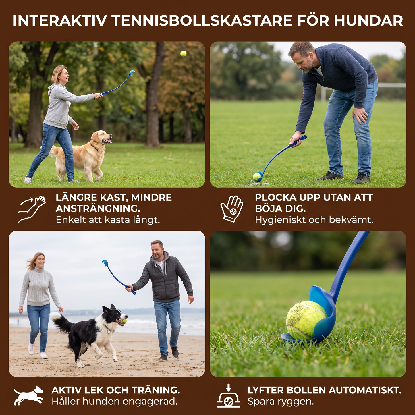 Interaktiv Tennisbollskastare För Hundar – Apportkastare Med Långt Handtag