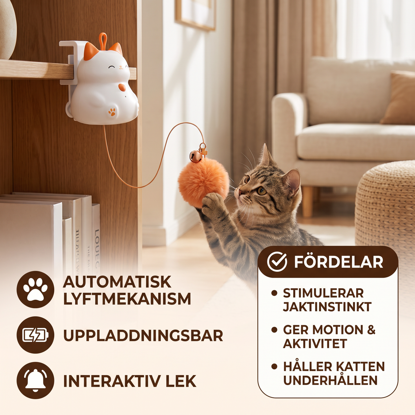 Interaktiv, uppladdningsbar kattleksak – Automatisk pompomkastare med lyftmekanism