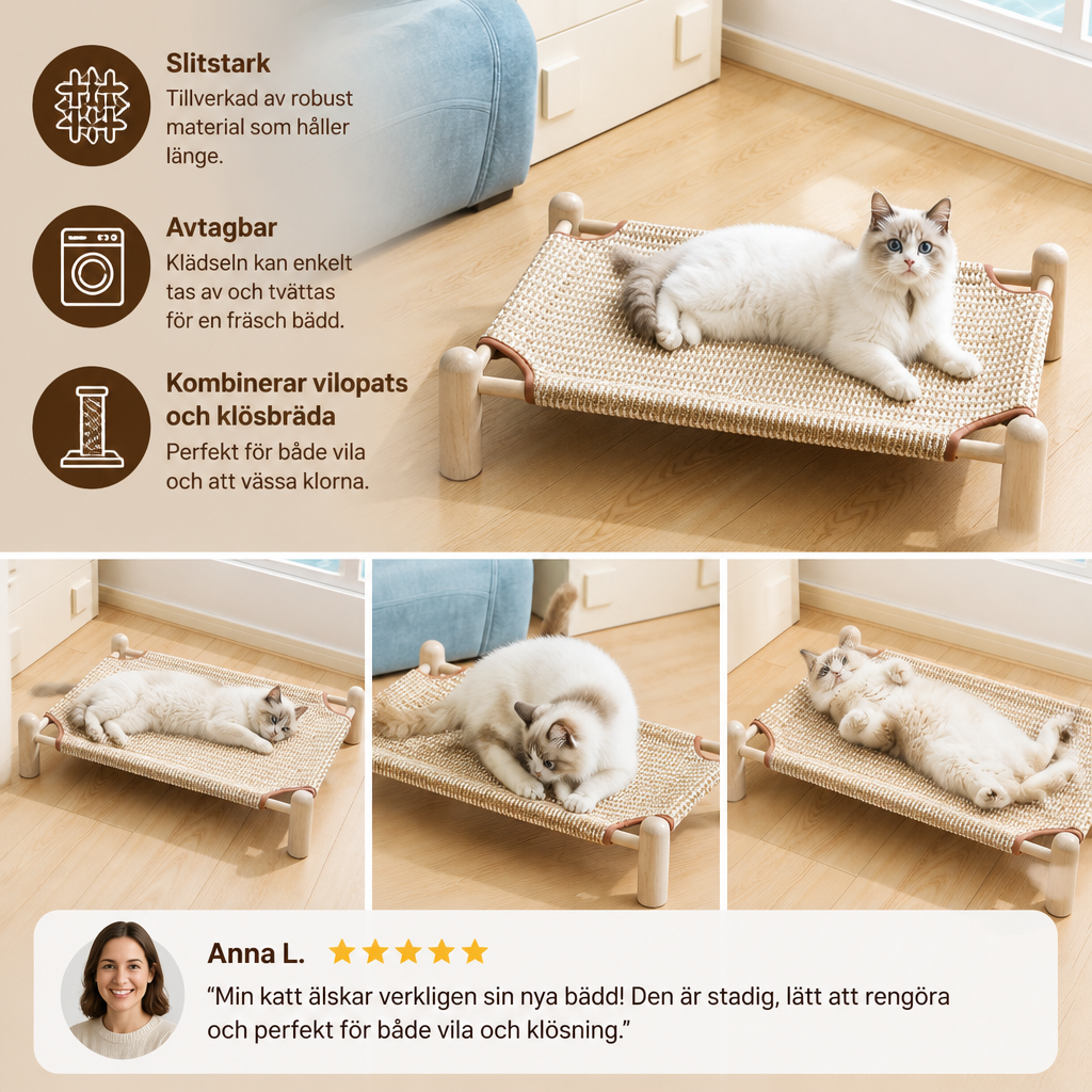 Slitstark, Avtagbar Och Hållbar Kattsäng Med Klösbräda