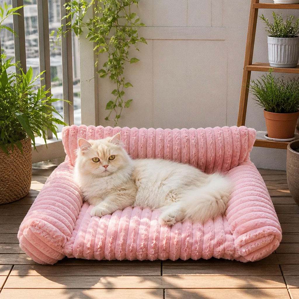 Fluffig Moln-Kattsäng Med Mjuka Sidokuddar & Tvättbara Överdrag