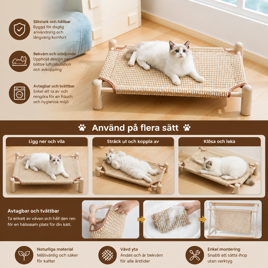 Slitstark, Avtagbar Och Hållbar Kattsäng Med Klösbräda