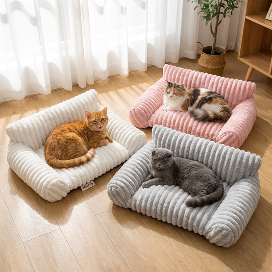 Fluffig Moln-Kattsäng Med Mjuka Sidokuddar & Tvättbara Överdrag