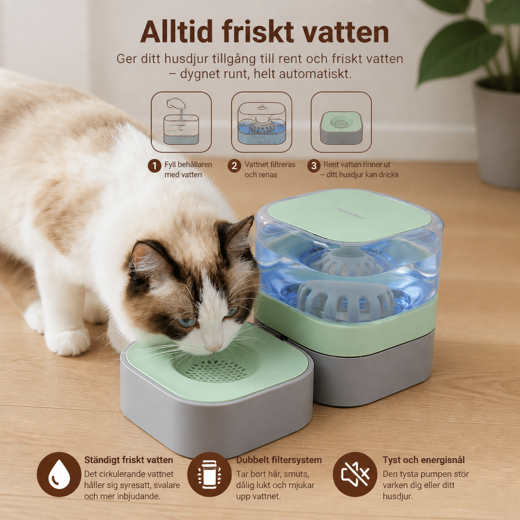 Automatisk bärbar vattendispenser för katter