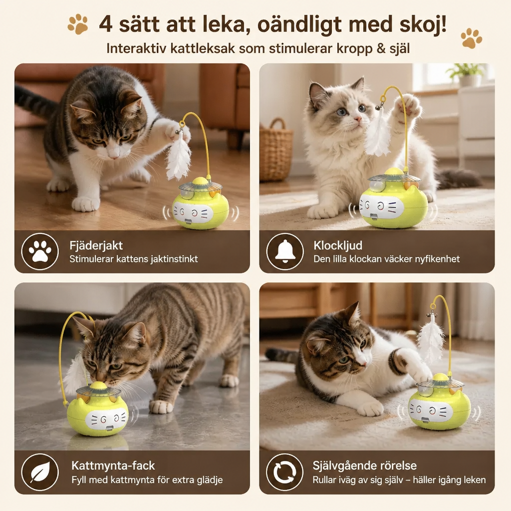 Interaktiv 3-i-1-Kattleksak Med Kattmynta, Fjäderstav Och Bjällra