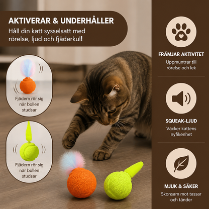 2-Pack Interaktiva Kattbollar – Plyschsvans med Fjäder & Pipljud