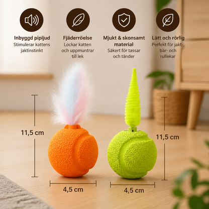 2-Pack Interaktiva Kattbollar – Plyschsvans med Fjäder & Pipljud