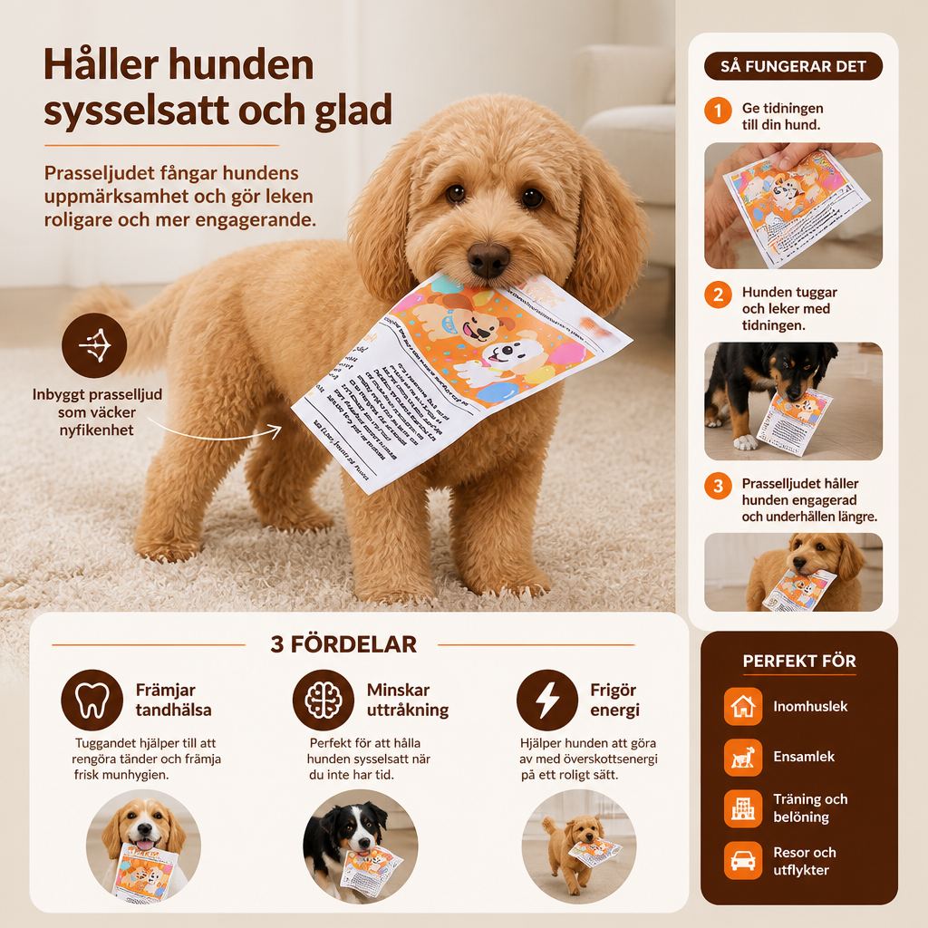 Slitstark Interaktiv Hundleksak Med Prasslande Tidningsdesign