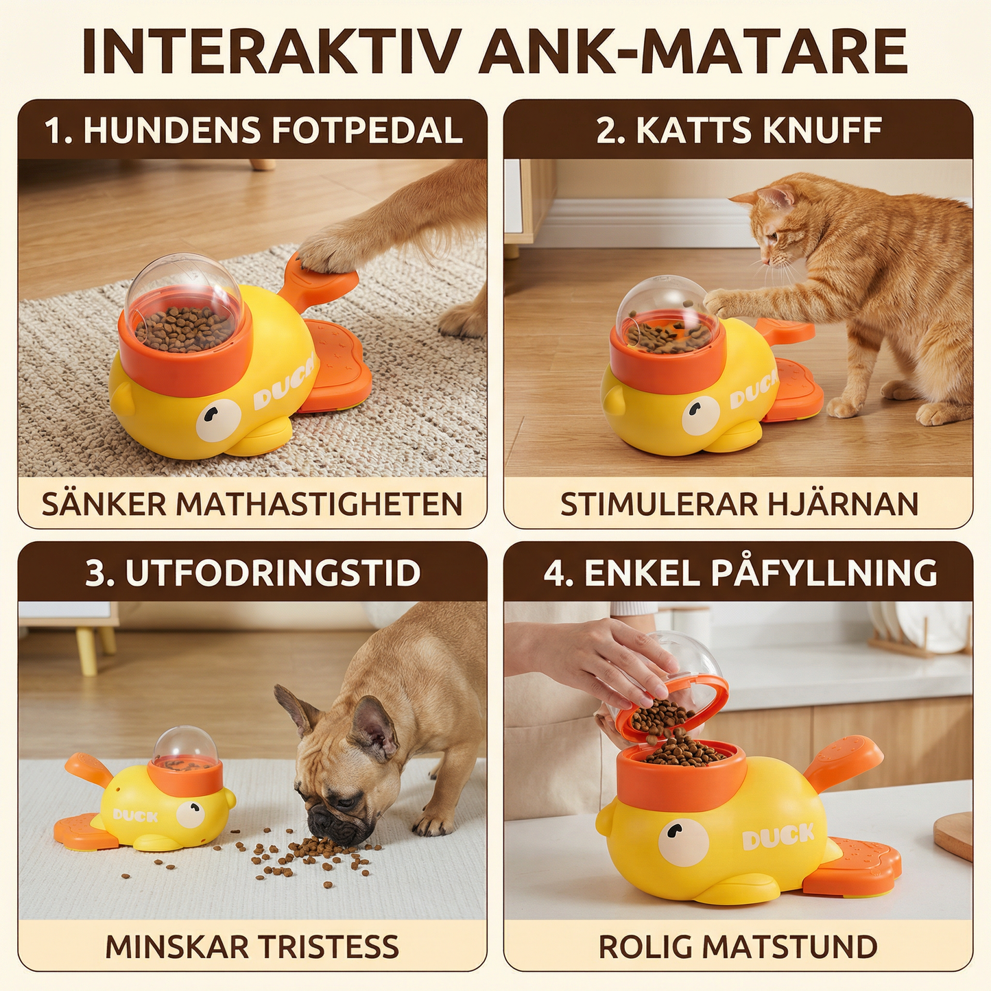 Interaktiv Pet Puzzle Feeder – Slow Feeding Duck Toy för Hundar och Katter