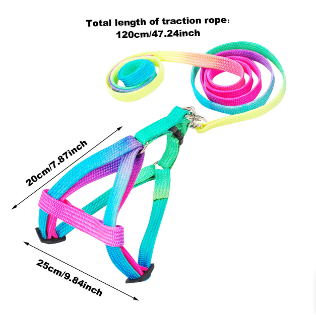 Färgat hundsele med koppel – Justerbar set för hundar i regnbågens färger