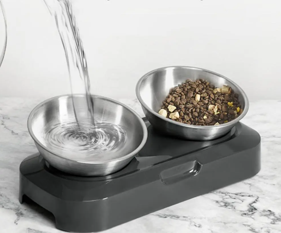 Dubbel kattlåda i rostfritt stål med stativ