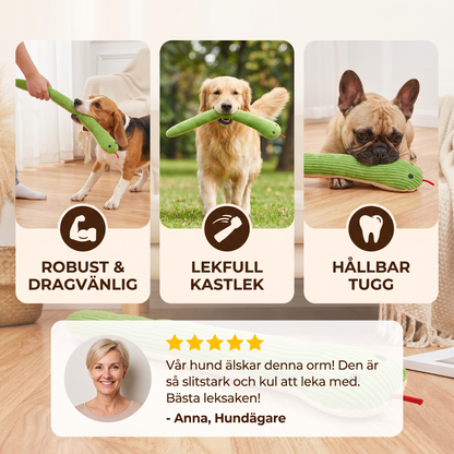Robust plysdjur i ormliknande form för hundar